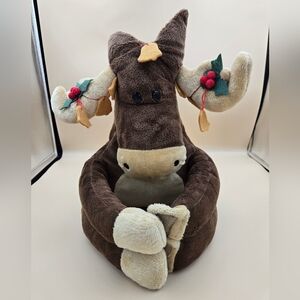 Festive Brown Plush Moose with Holiday Accents